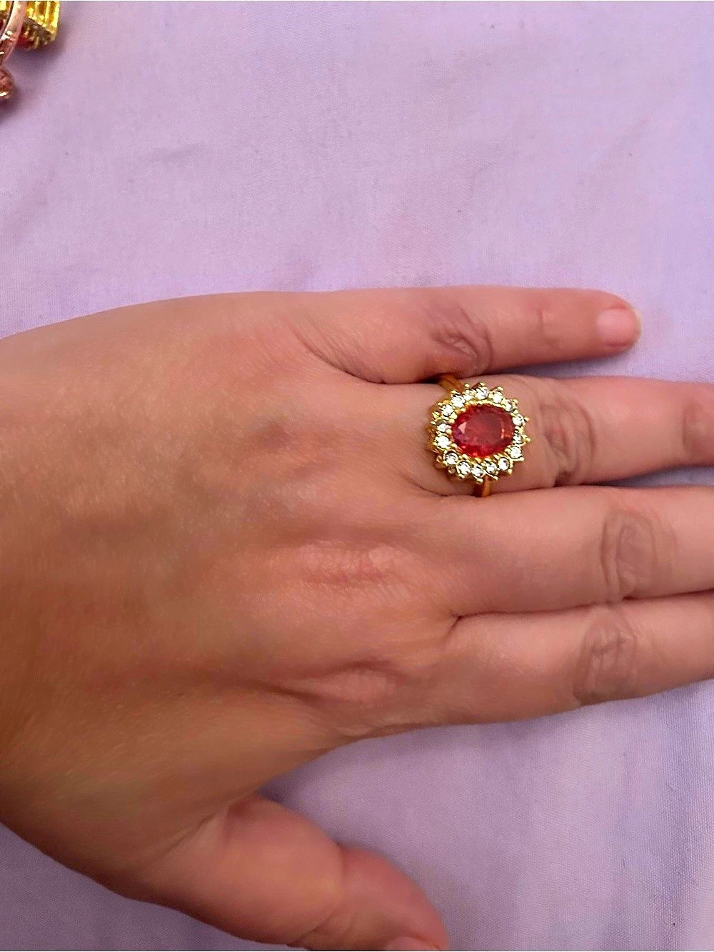 Red Stone Gold-Tone Ring Like New